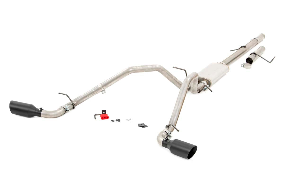 Chevrolet Silverado 1500 Performance Exhaust - Dual Rear Exit - Rough Country - Cat Back, 409 Stainless Pipe, Dual Wall 304 Stainless Tips - Black - '09-'13